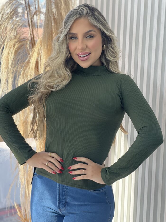 blusa manga longa canelado belli verde