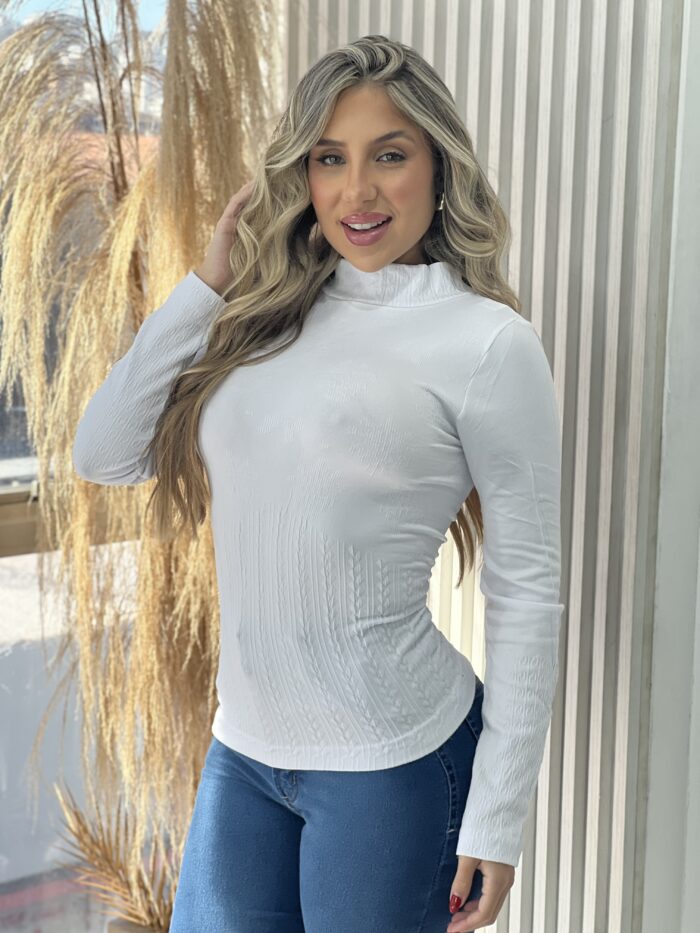 blusa térmica texturizada gola branco