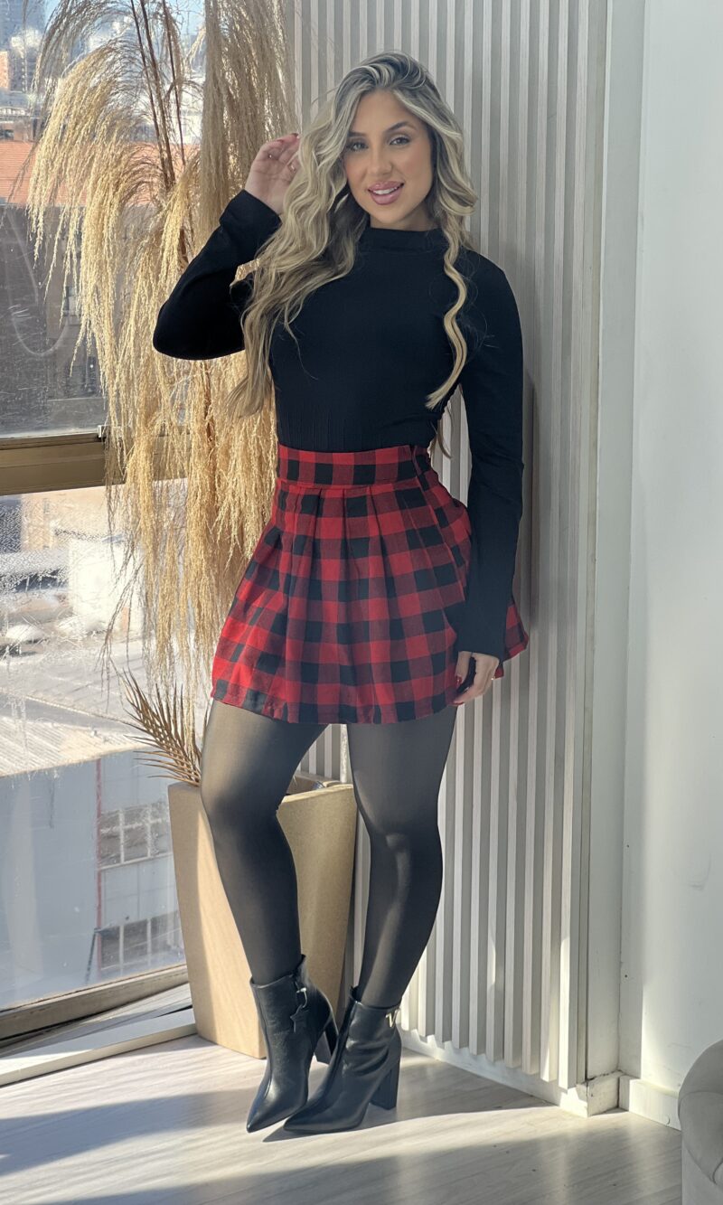 saia prega xadrez vermelho