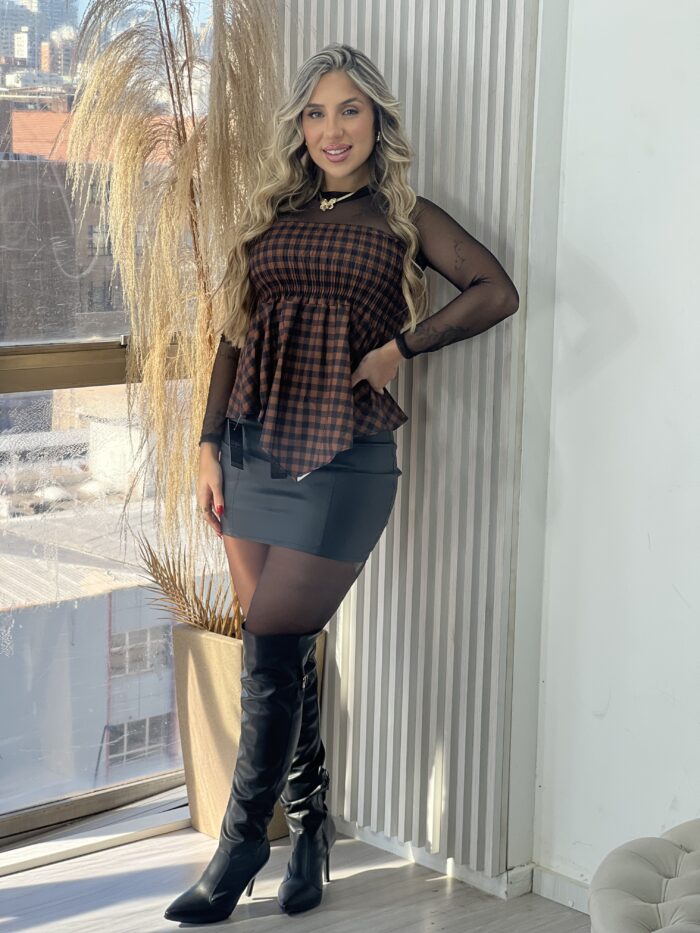 blusa batinha xadrez marrom blusa batinha xadrez marrom