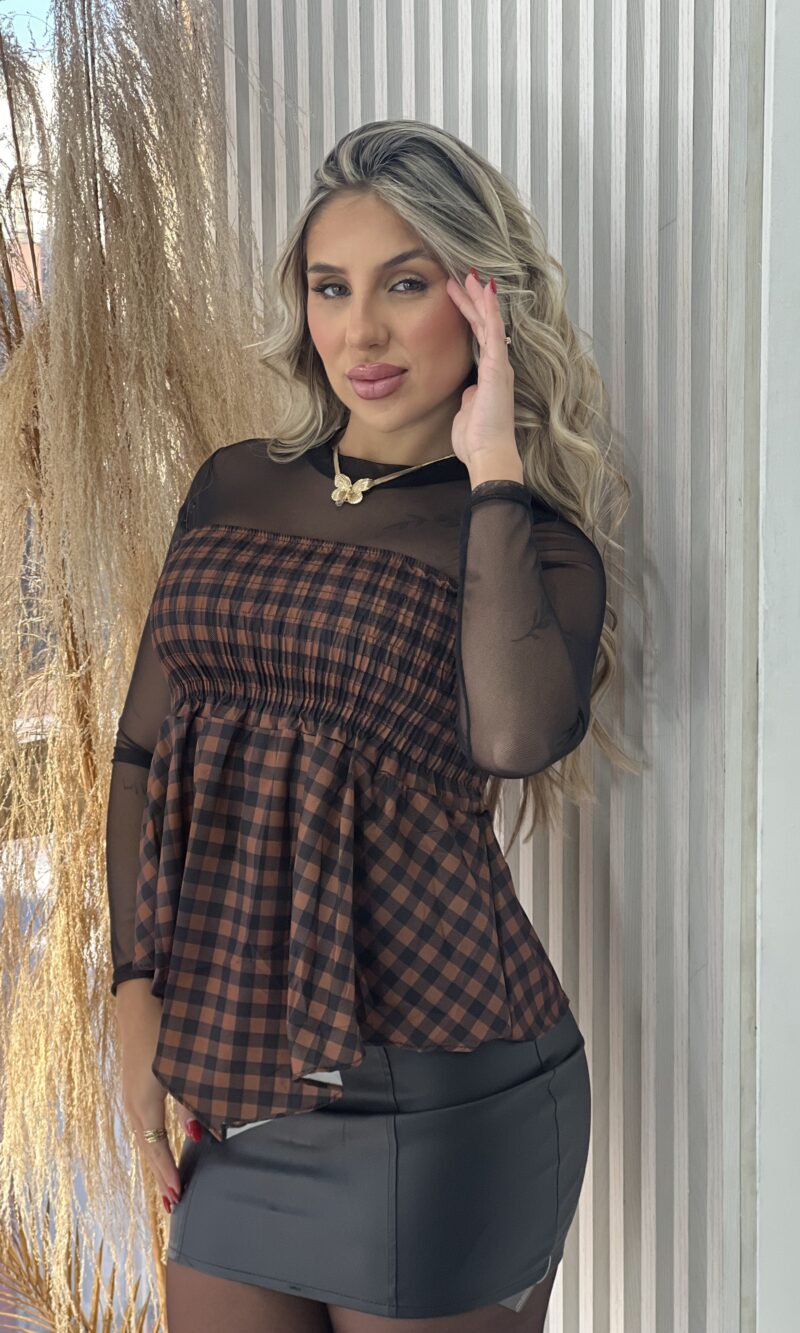 blusa batinha xadrez marrom