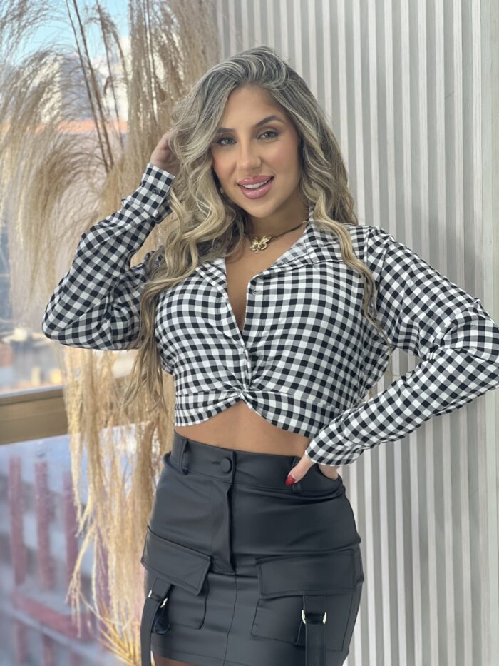 cropped manga loga joaquina xadrez preto