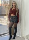 cropped manga longa joaquina xadrez vermelho
