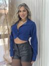 cropped manga longa joaquina azul