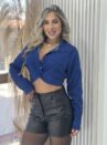 cropped manga longa joaquina azul