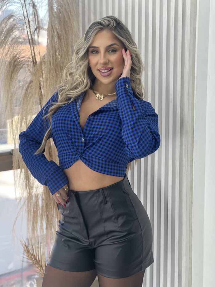 cropped manga longa joaquina azul