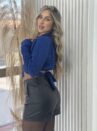cropped manga longa joaquina azul
