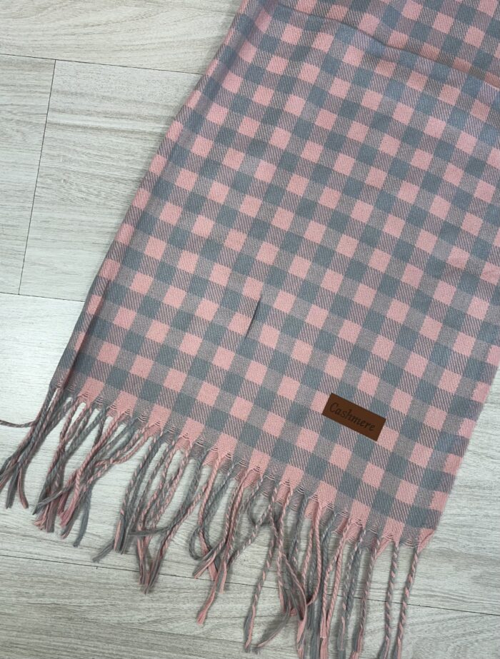 lenço flanelado xadrezinho cinza/rosa