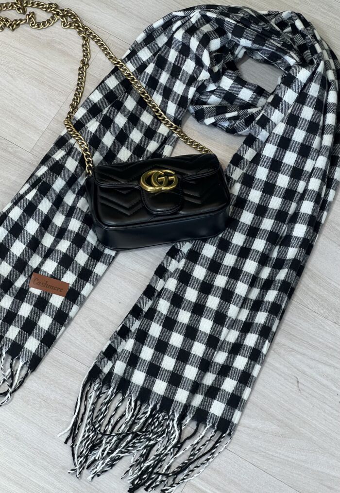 lenço flanelado xadrezinho preto/branco