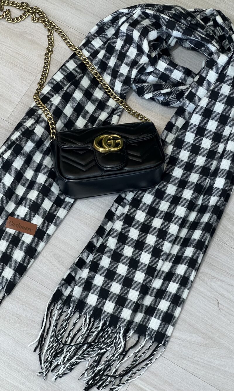 lenço flanelado xadrezinho preto/branco