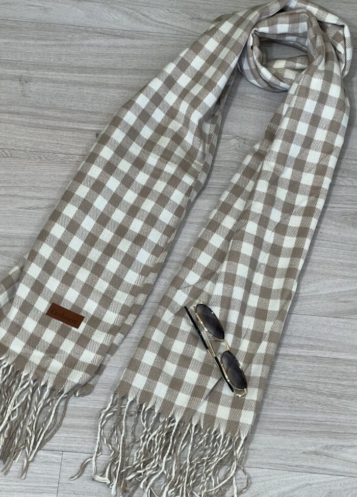 lenço flanelado xadrezinho bege/branco