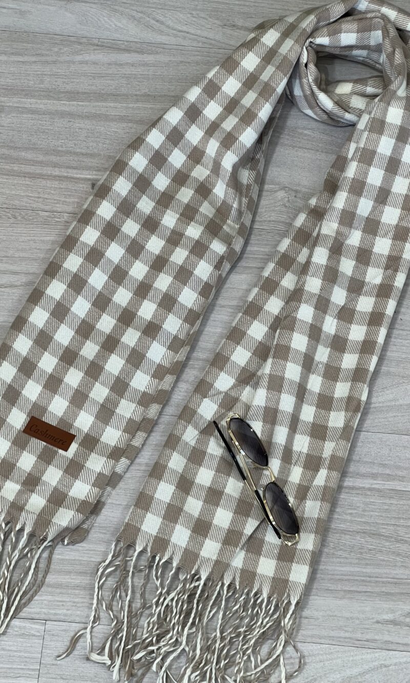lenço flanelado xadrezinho bege/branco