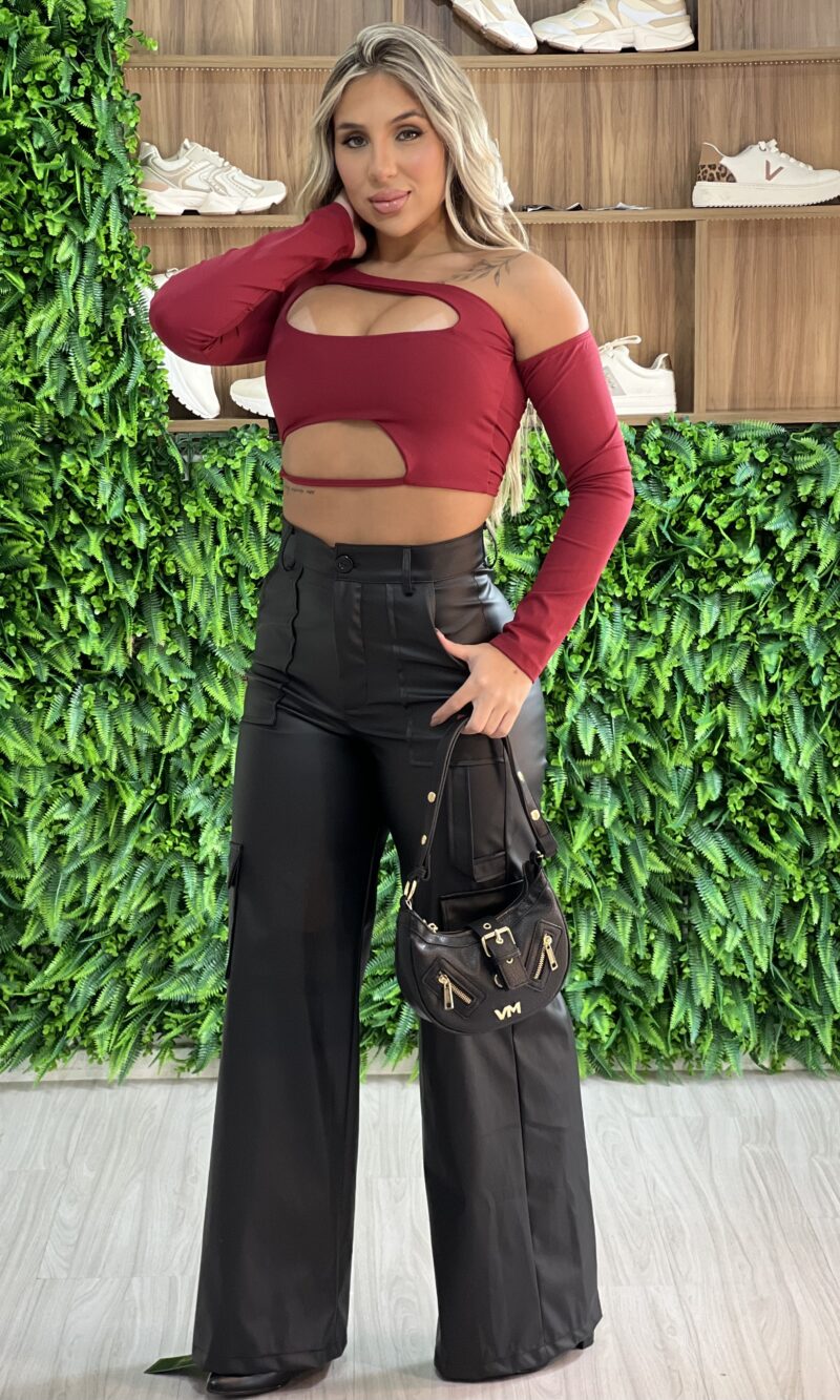 cropped manga longa amanda bordô