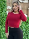 cropped manga longa paty vermelho