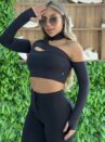 cropped manga longa bad mi preto
