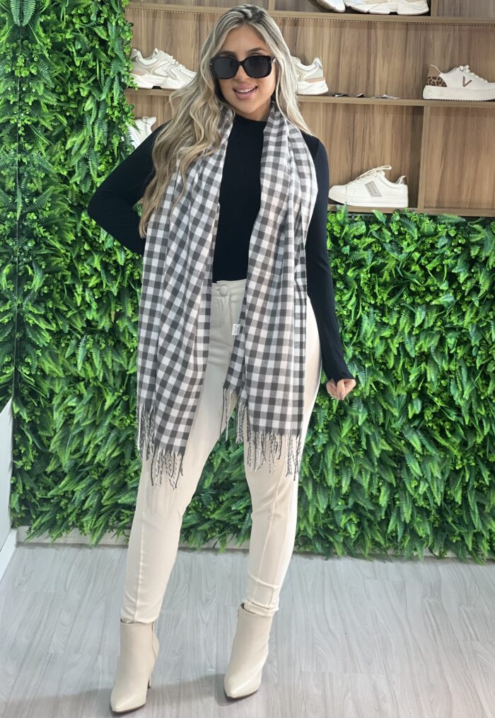 lenço flanelado xadrezinho cinza/branco lenço flanelado xadrezinho cinza/branco