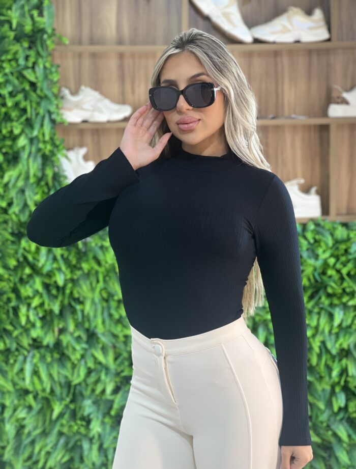 blusa manga longa canelado belli preto