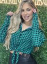 cropped camisa manga longa joana xadrez verde