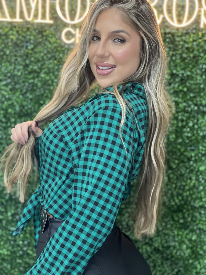 cropped camisa manga longa joana xadrez verde cropped camisa manga longa joana xadrez verde