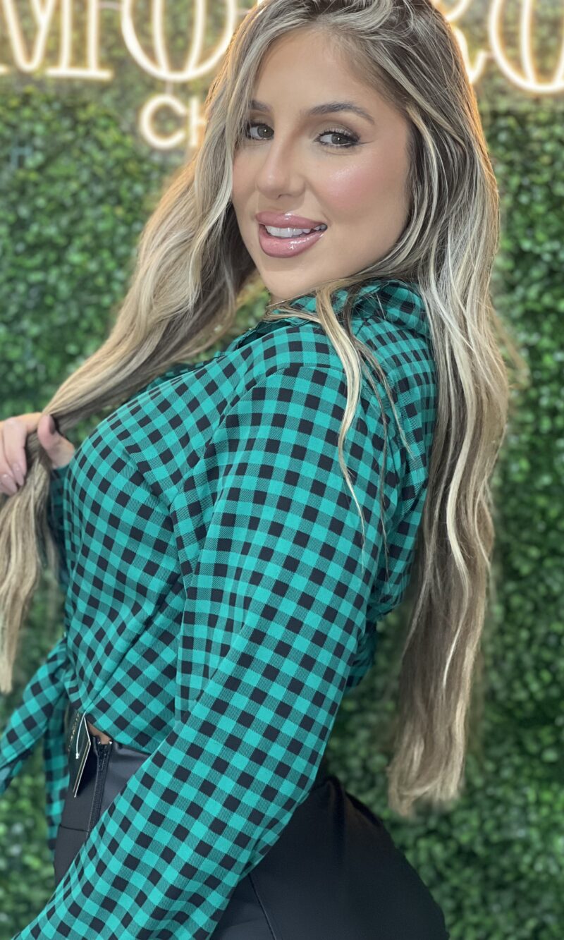 cropped camisa manga longa joana xadrez verde