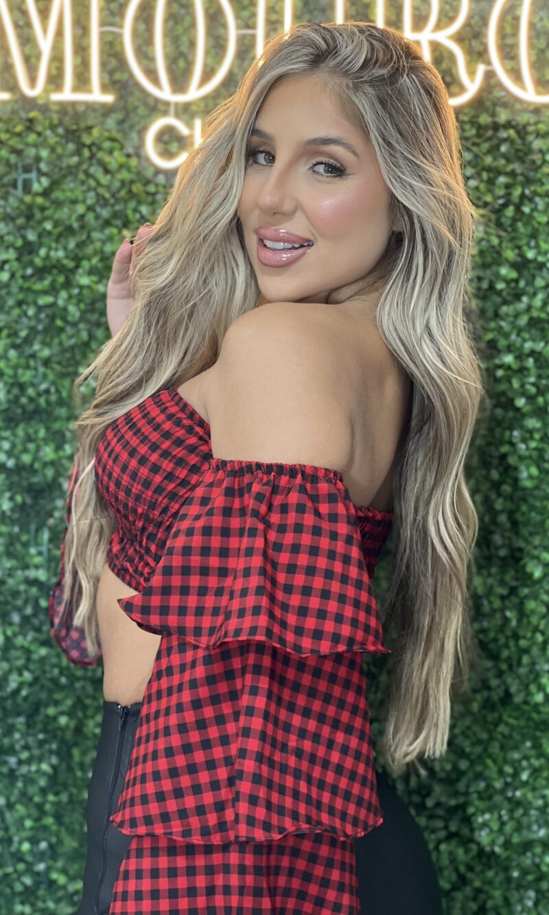 blusa ciganinha xadrez vermelho