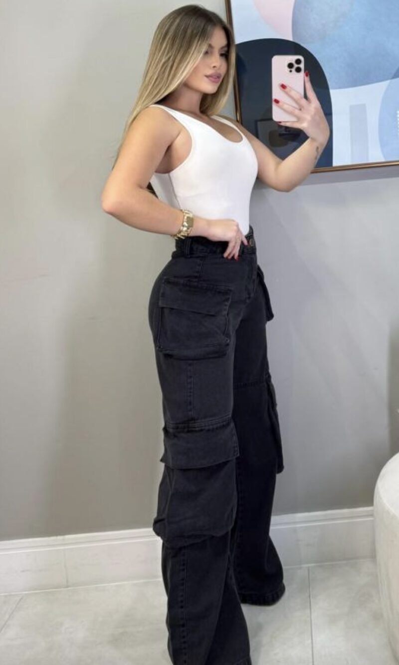calça jeans cargo wide leg ludmila calça jeans cargo wide leg ludmila