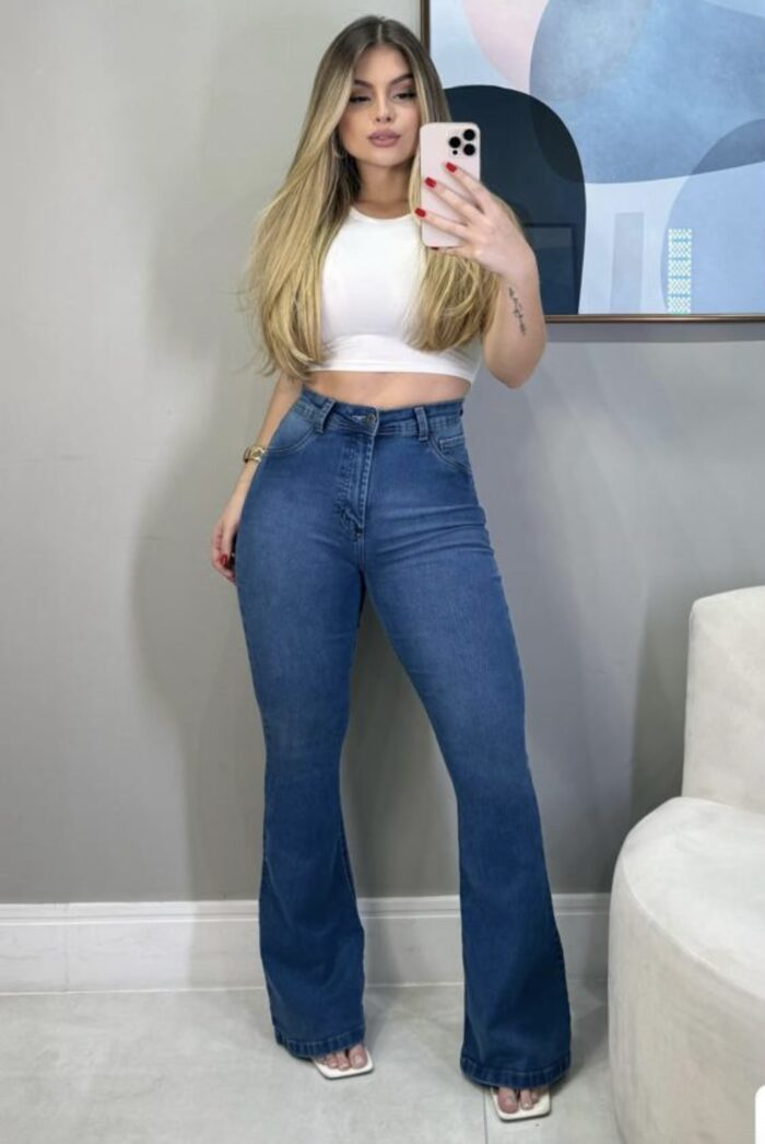 calça jeans flare modeladora frida