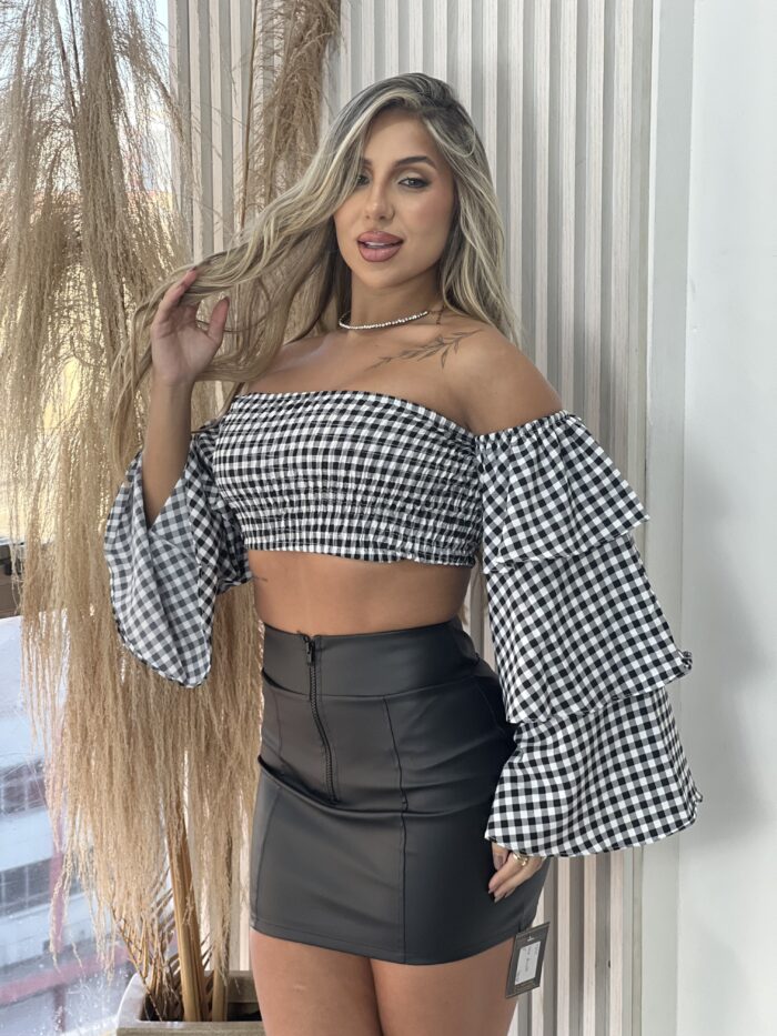 blusa ciganinha xadrez preto blusa ciganinha xadrez preto