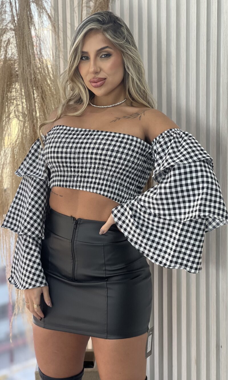 blusa ciganinha xadrez preto