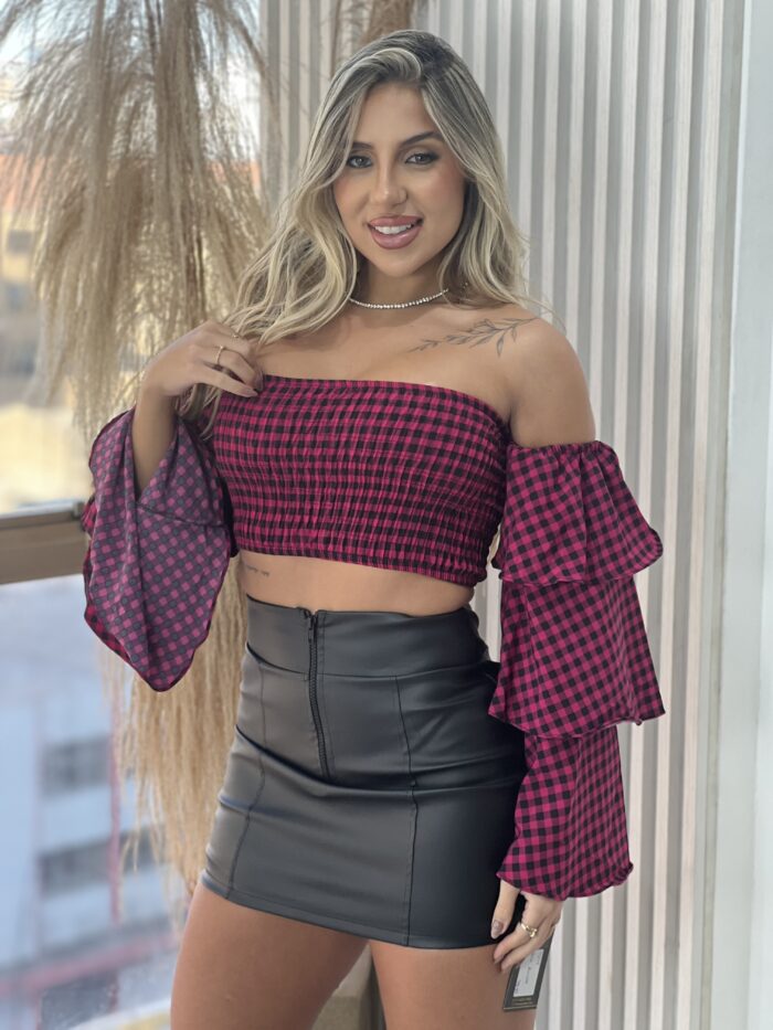blusa ciganinha xadrez rosa