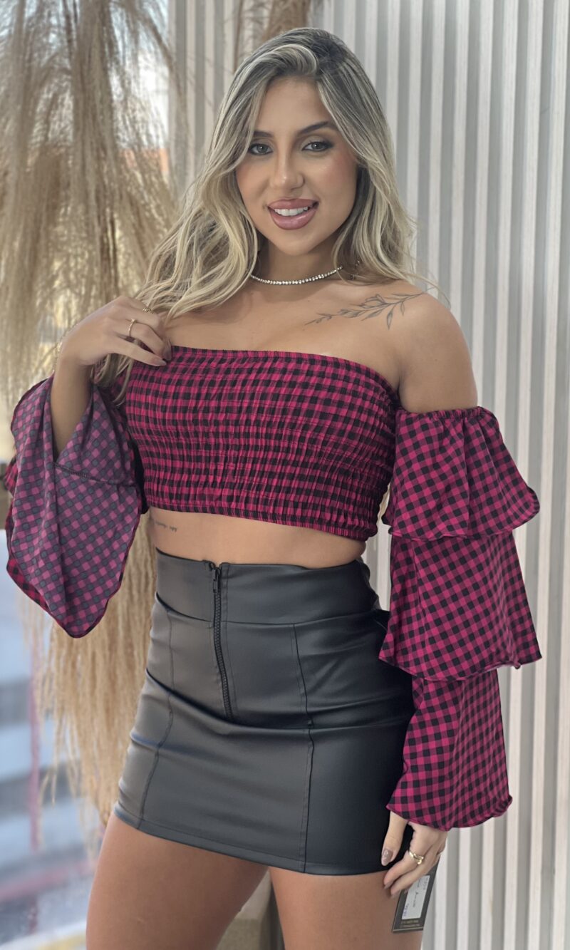 blusa ciganinha xadrez rosa