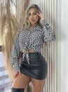 cropped camisa manga longa joana xadrez preto