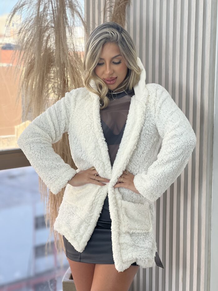 casaco teddy com zíper off white casaco teddy com zíper off white