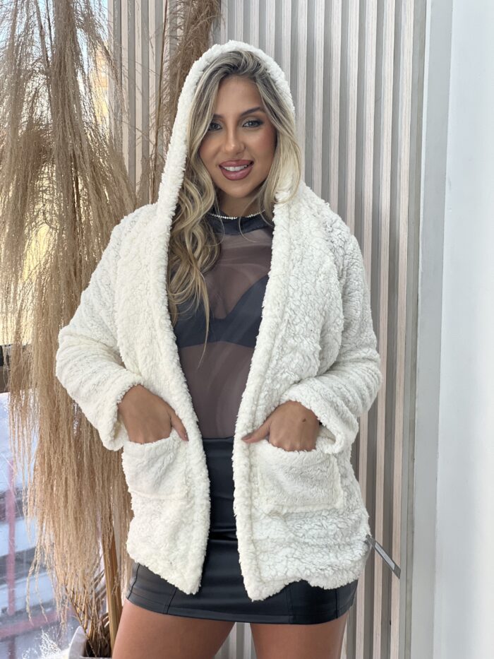 casaco teddy com zíper off white casaco teddy com zíper off white