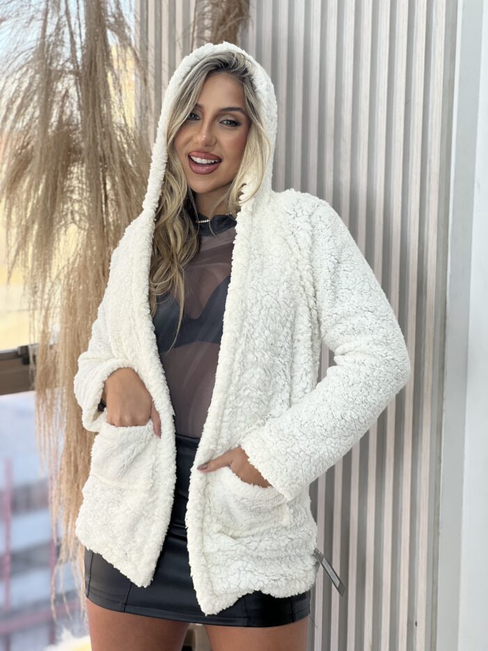 casaco teddy com zíper off white casaco teddy com zíper off white