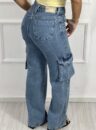 calça jeans cargo wide leg naiume