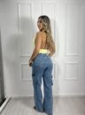 calça jeans cargo wide leg naiume
