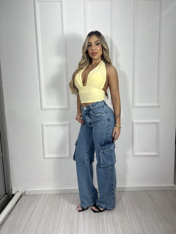 calça jeans cargo wide leg naiume calça jeans cargo wide leg naiume