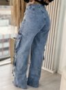 calça jeans cargo wide leg pequim lavagem clara