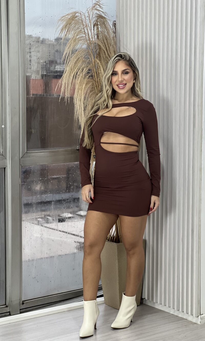 vestido elaine poliamida marrom vestido elaine poliamida marrom