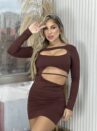 vestido elaine poliamida marrom