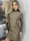 vestido midi manga longa sabrina cinza