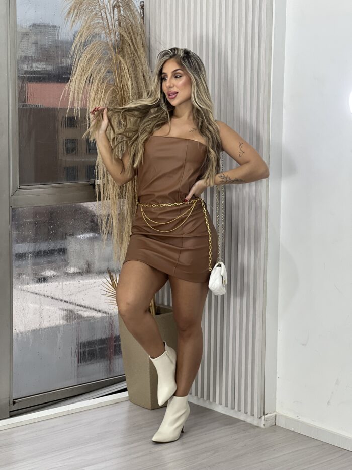 vestido courino/couro fake tuani caramelo