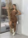 vestido courino/couro fake tuani caramelo