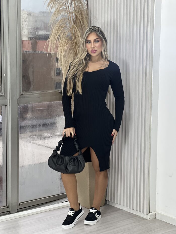 vestido manga longa modal michele preto