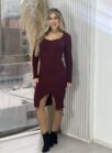 vestido midi manga longa modal michele bordô