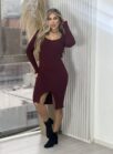 vestido midi manga longa modal michele bordô