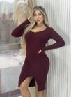 vestido midi manga longa modal michele bordô