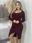 vestido midi manga longa modal michele bordô