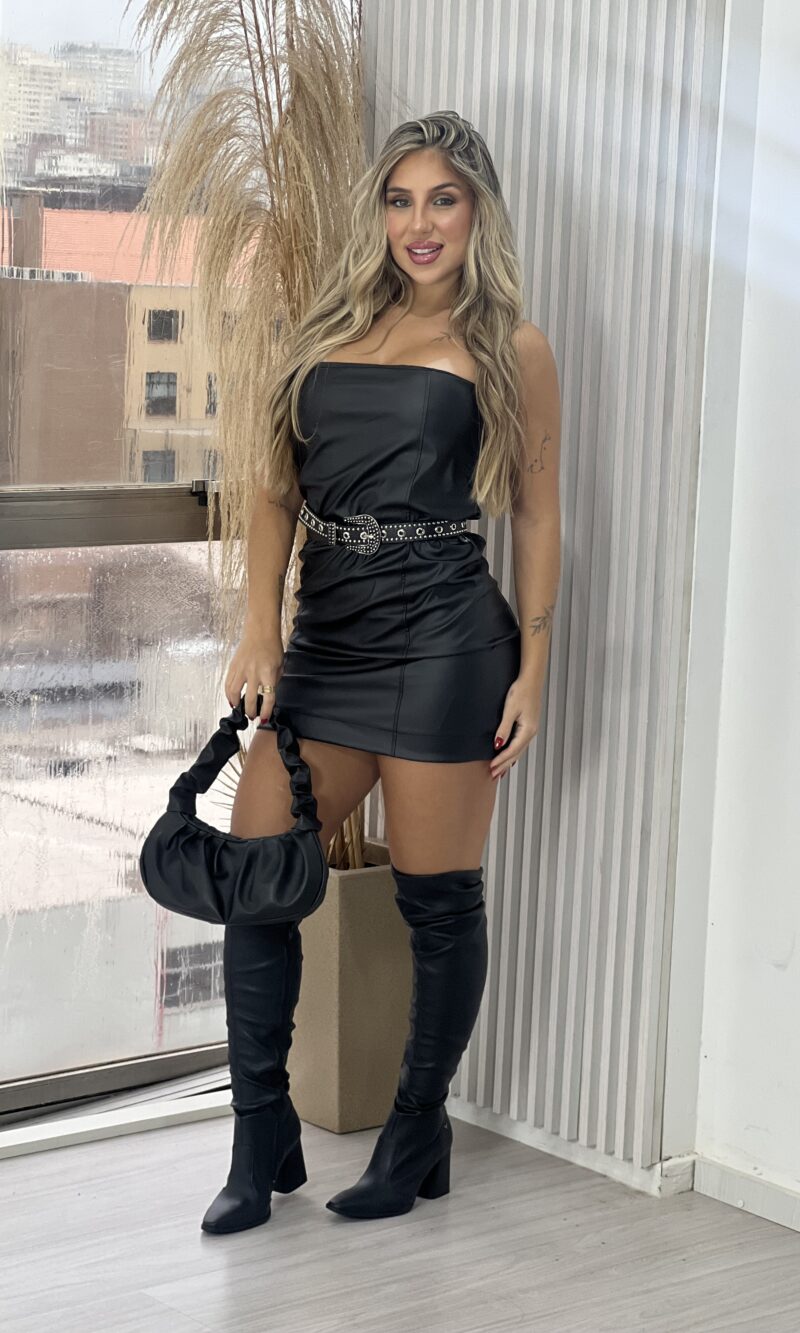 vestido courino/couro fake tuani preto
